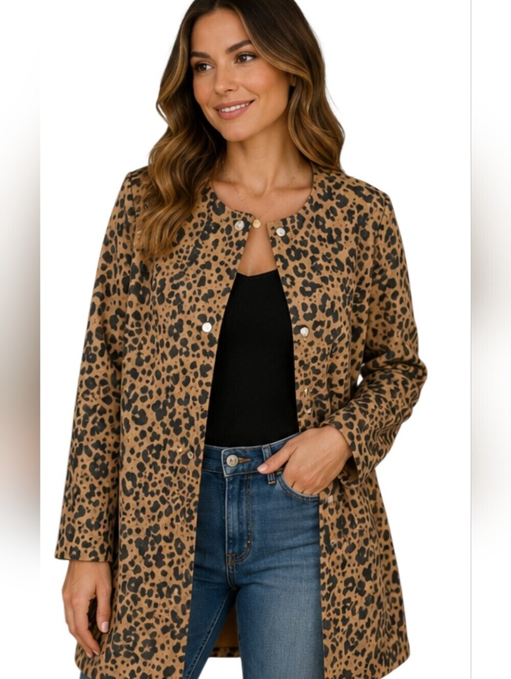 Andrew Marc New York Leopard Print Faux Suede Long Coat Jacket Small